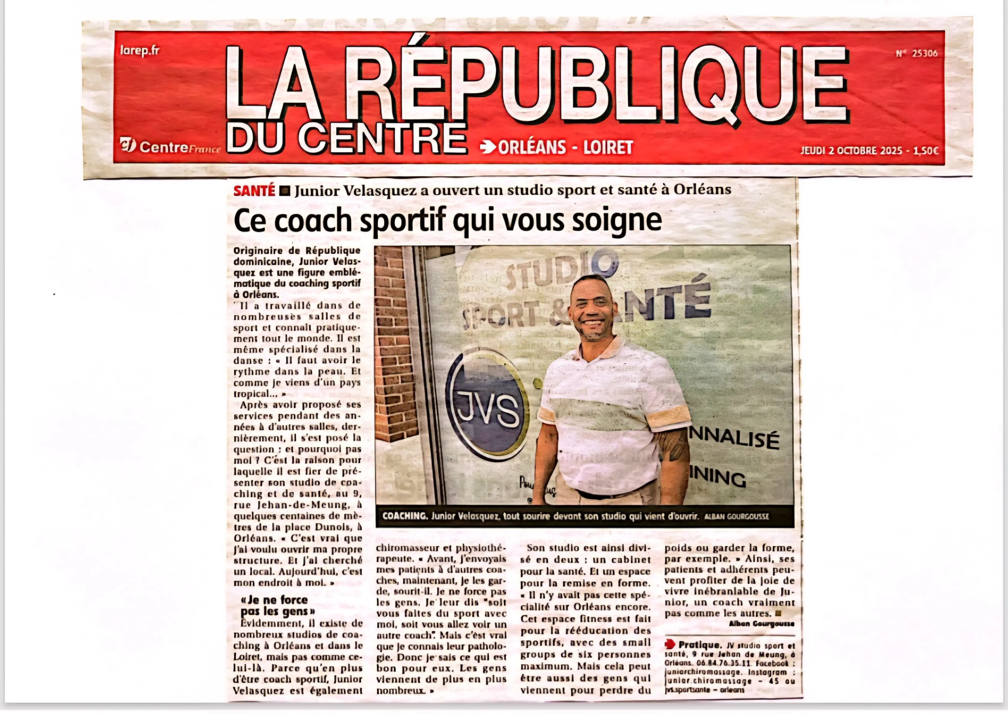 Article de presse sur le studio JV - La république du Centre